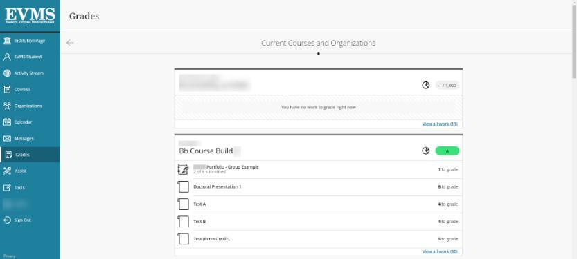 Screenshot showing the new grades page in Blackboard Ultra