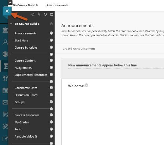 View of Navigation Menu while in a Blackboard course