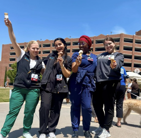 A group of residents posing with ice cream