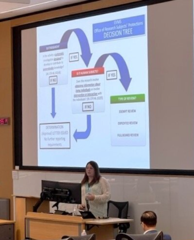 Workshop 3: Ms. Luchau helped the participants learn more about protecting patients' right when engaging in research.id:226873